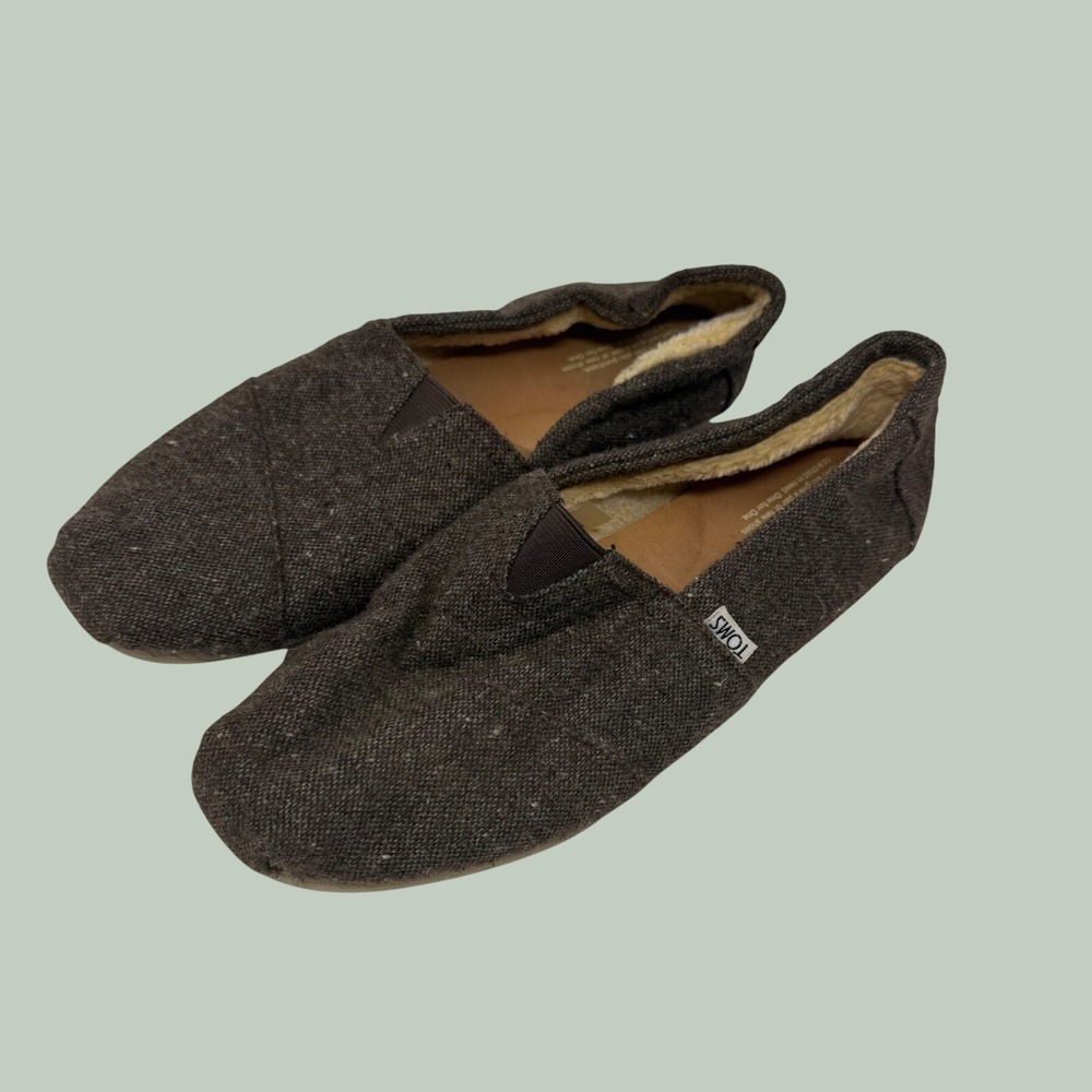 TOMS Mens Brown Tweed Wool Faux Shearling Lined Alpargata Slip On Shoes Size 11
